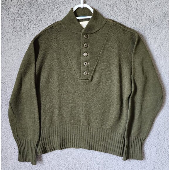 WWII 100% ACRYLIC OD SIZE MEDIUM (40-42) GREEN 5 BUTTON MILITARY SWEATER - Picture 1 of 11